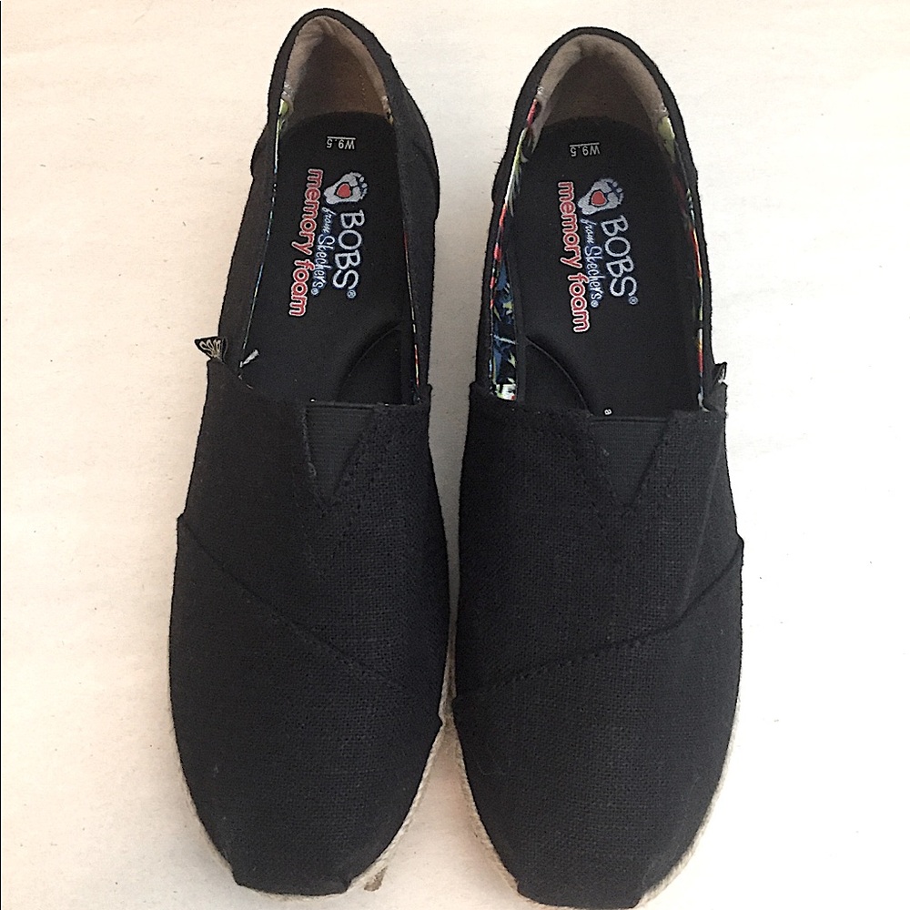 BOBS NWT Black Linen Memory Foam Espadrilles